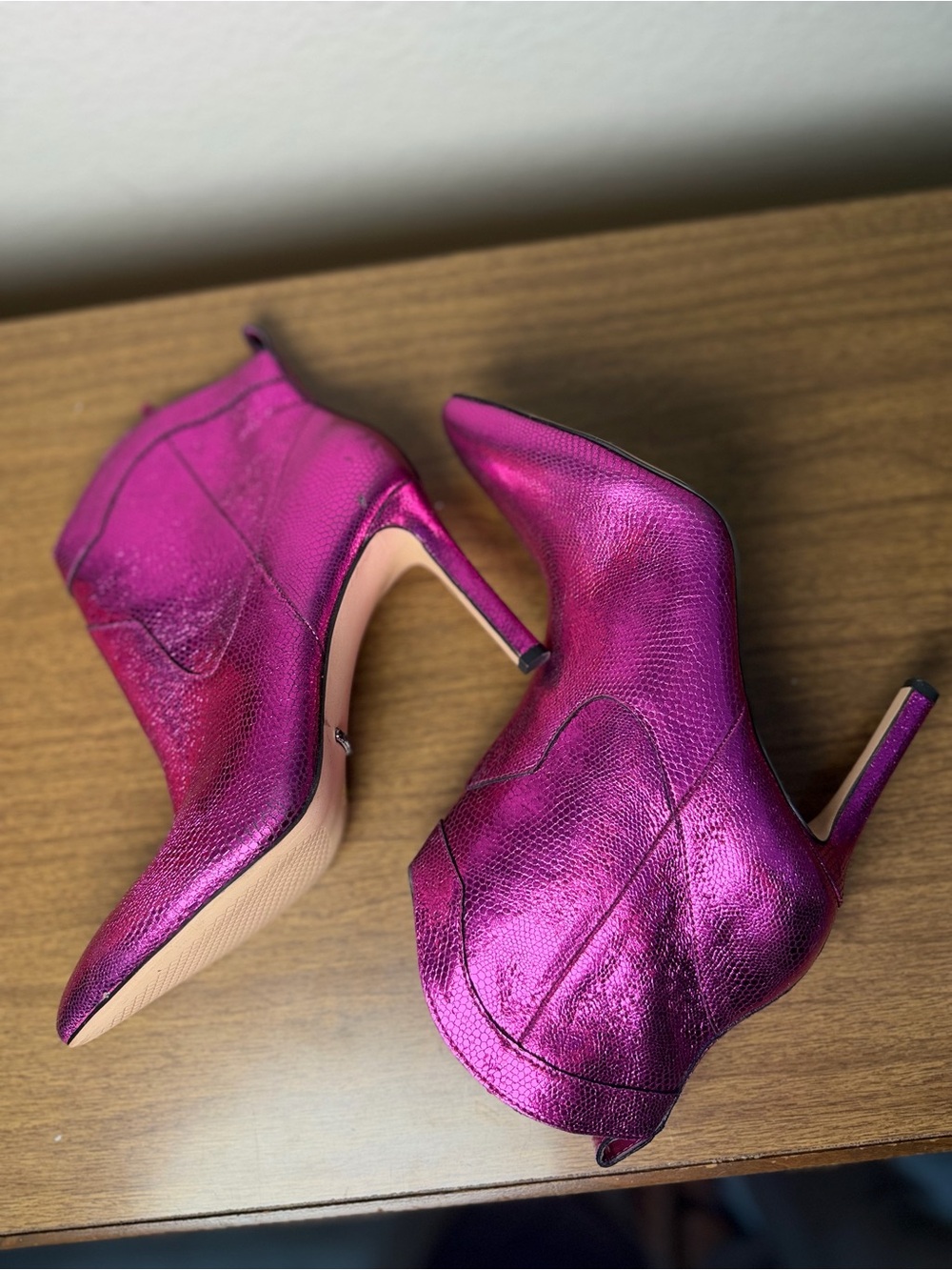 Gianni Bini Metallic Pink Western Ankle Boots Stiletto Pointed Toe 7.5 - Picture 10 of 11